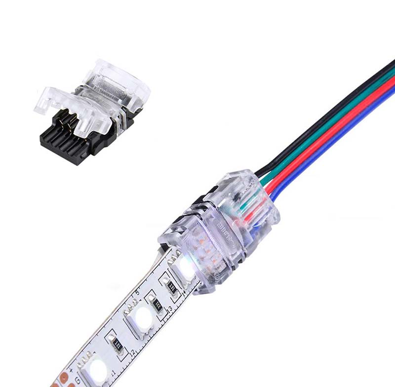 RGB Strip Light Connector with 1.64ft Extension Wire for 5050 10mm LED strips , 20AWG 4-PIN + 4-PIN connector, DIY Strip to Controller or Board to Board Jumper, Waterproof Optional